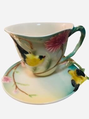 Franz Goldfinch Thistle Fine Porcelain Cup And Saucer Set